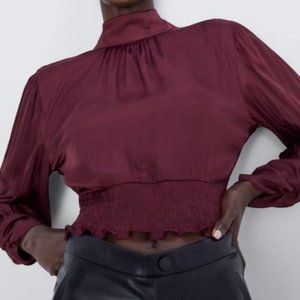 ZARA Maroon Blouse w/ V-Neck Back Detail